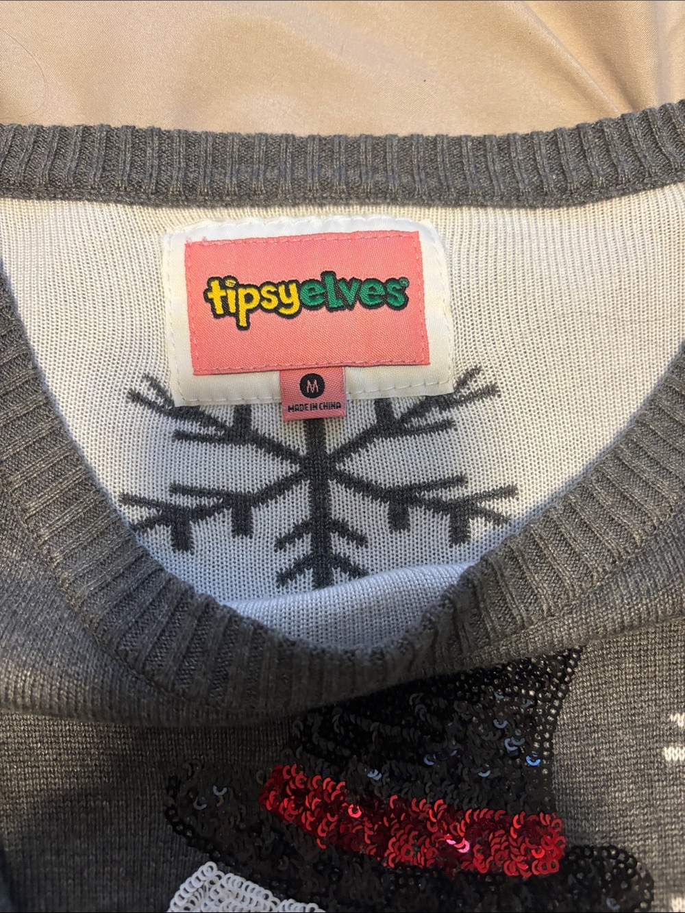 Tipsy Elves Gray Snowman Sequin Crewneck Sweater - Picture 6 of 7
